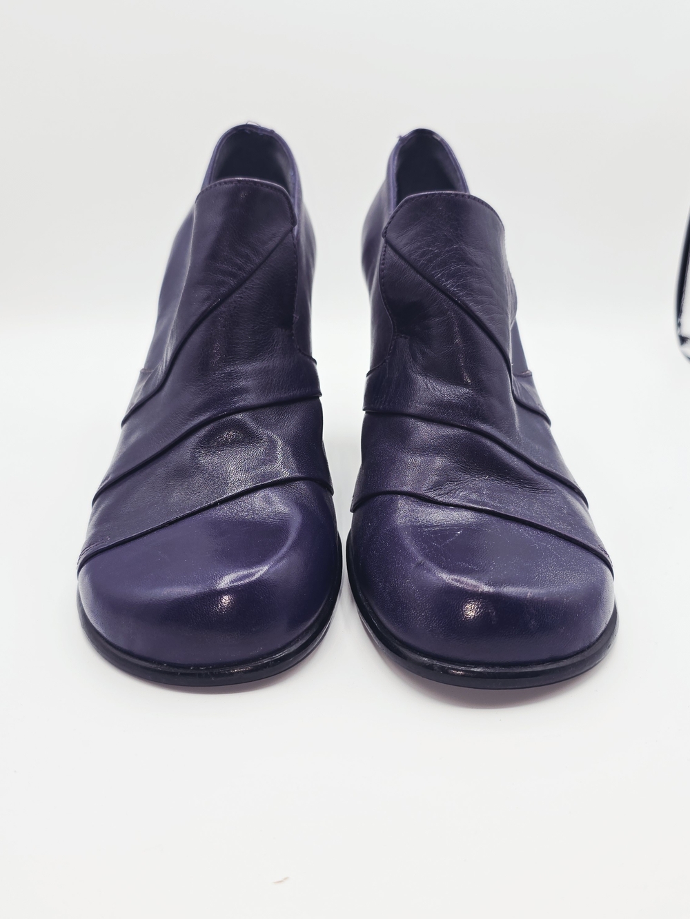 Shellys London Vintage Purple Leather Sculptural Twisted Heel Ankle Booties Rare